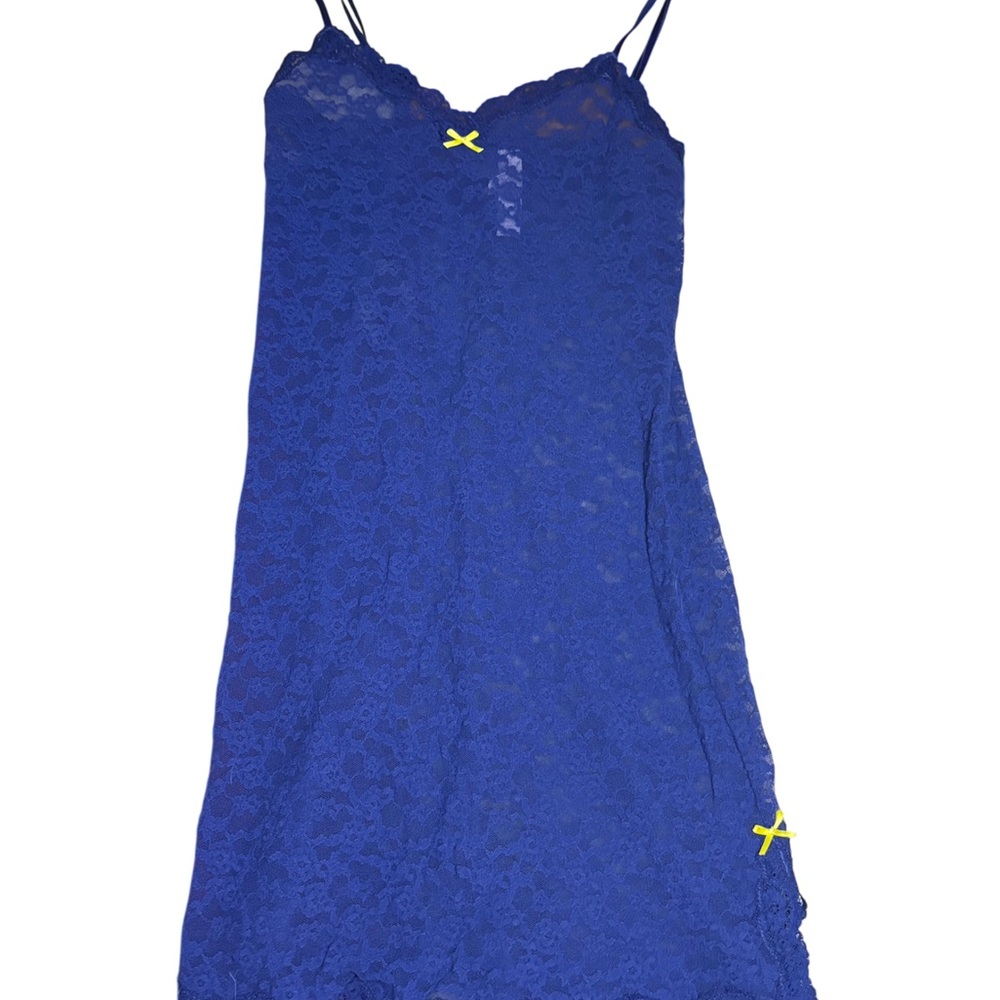 Victoria's Secret Royal Blue Lace Chemise Lingerie with Yellow Accents S
